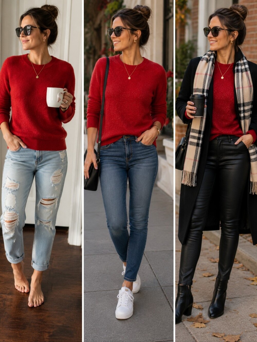H&M RED CREW SWEATER ♥️🍁